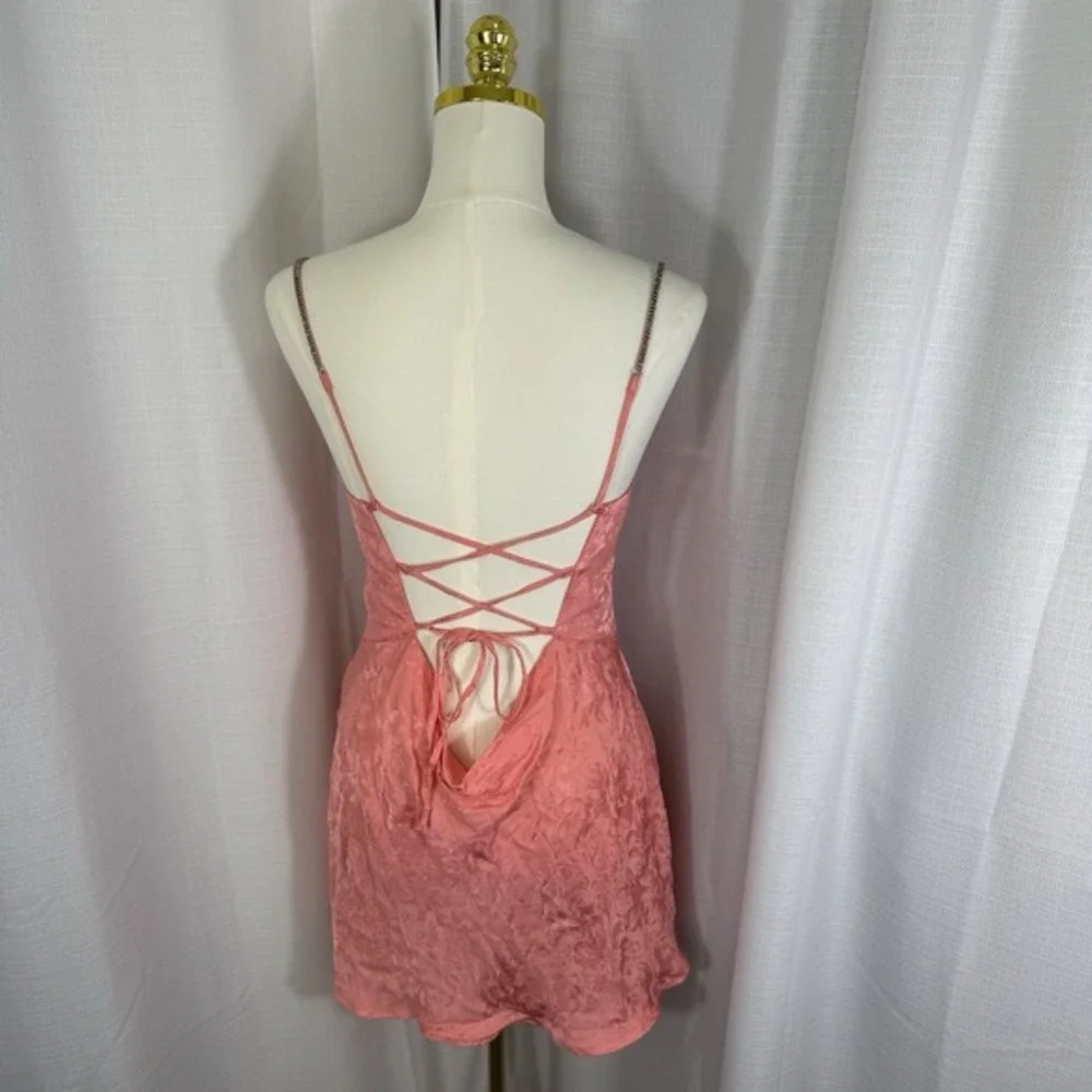 NEW For Love and Lemons Gabrielle Mini Slip Dress Pink Floral‎ Satin Medium Y2K - Picture 6 of 16